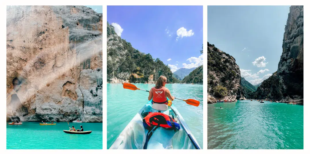 Boaters explore the turquoise waters of Europe's largest canyon 