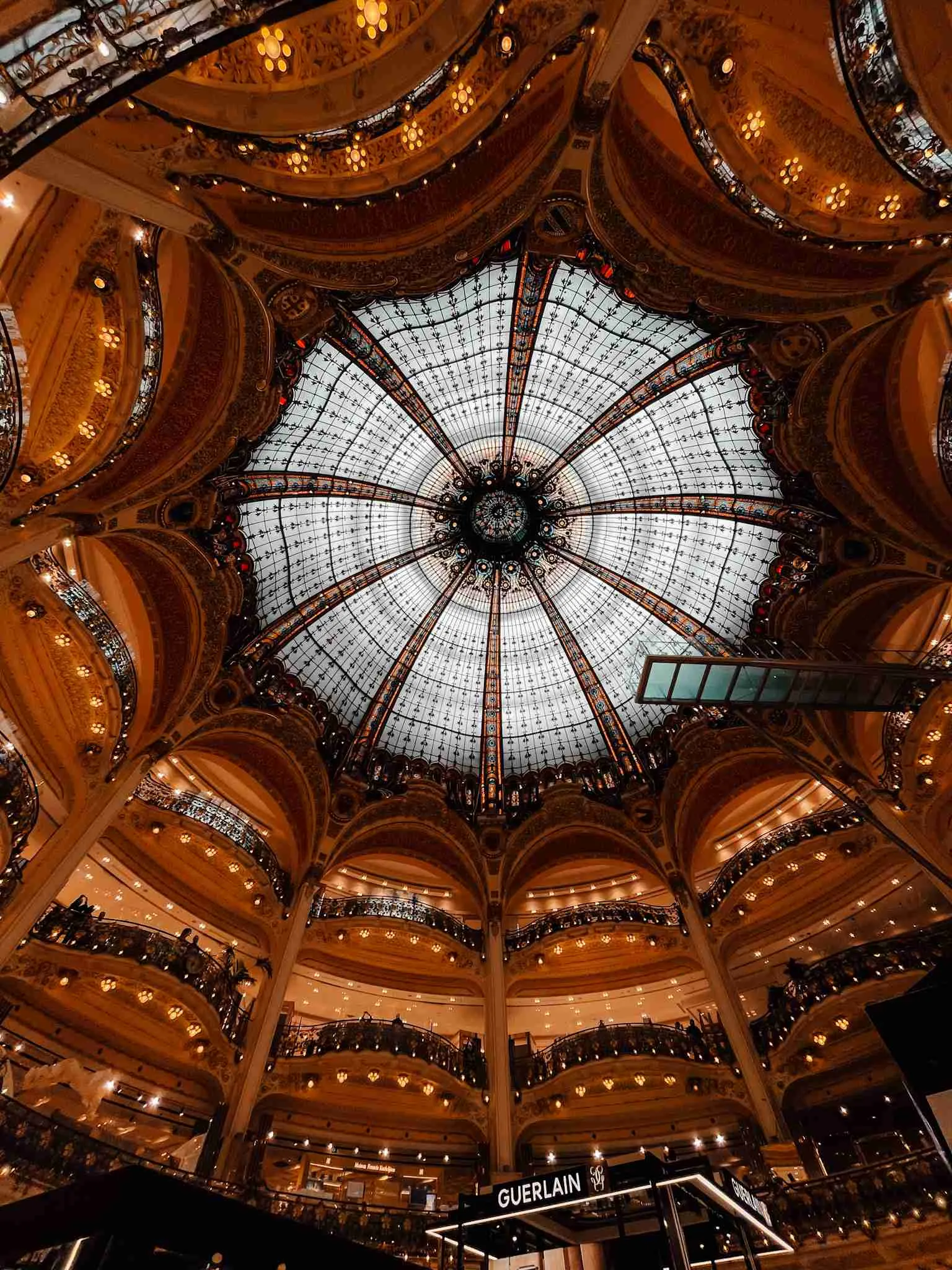 The magnificent glass dome inside the Galleries Lafayette