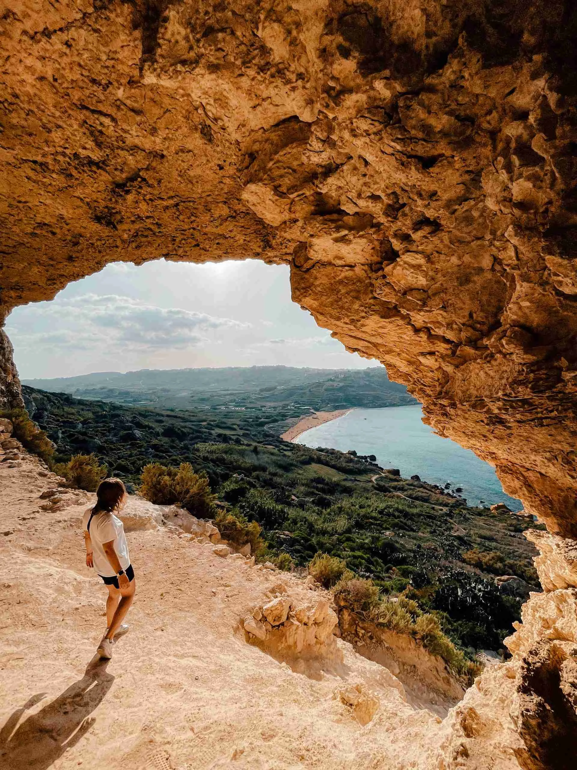 The beautiful view inside the Tal Mixta Cave in Gozo