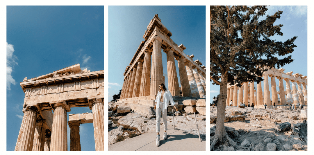 A collage of photos of the Acropolis on a clear sunny day 