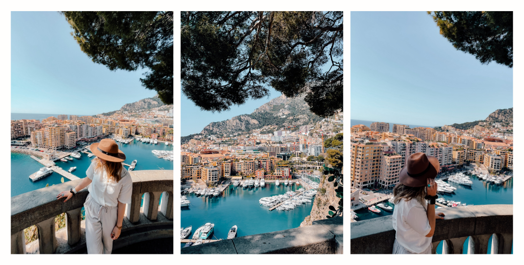 A girl admiring the view from the most beautiful viewpoint in Monaco overlooking the harbour 