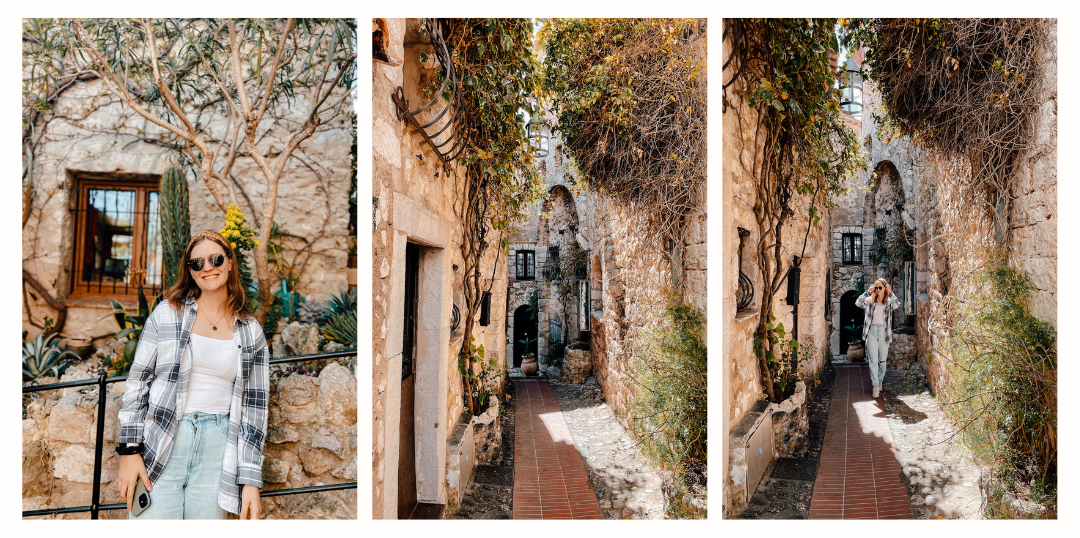 A girl exploring the medieval stone streets of Eze 