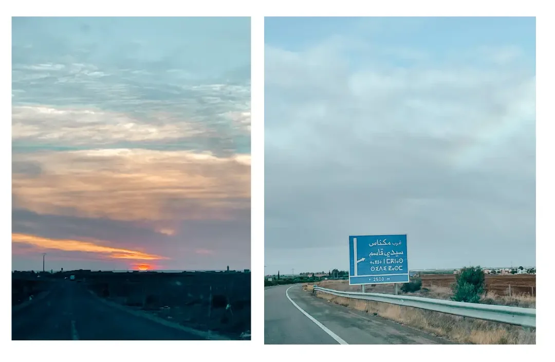 A Morocco highway road in the day and night time 