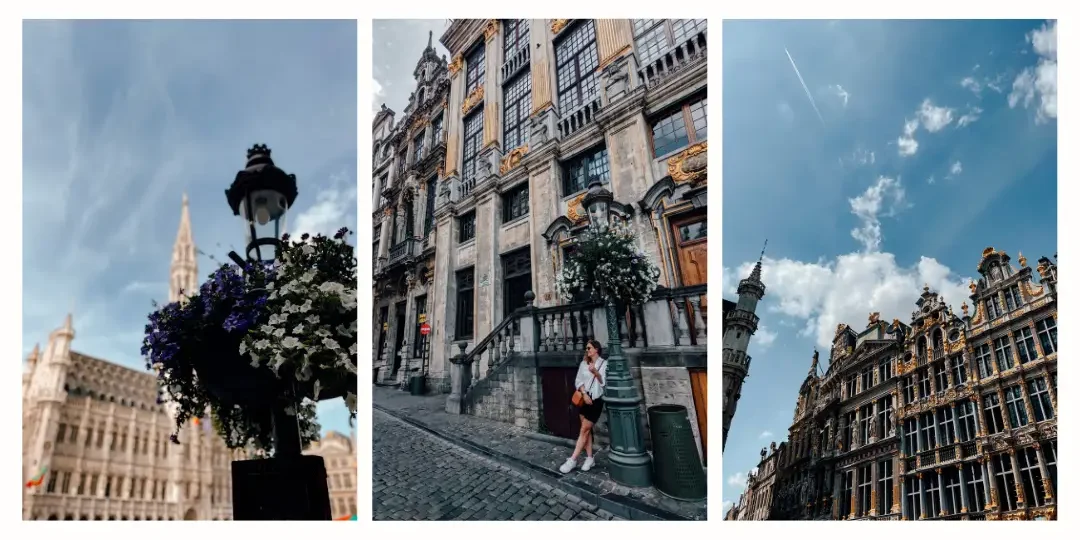 A collage of photos from the beautiful grand place in Brussels - one of the best things to do in Brussels 