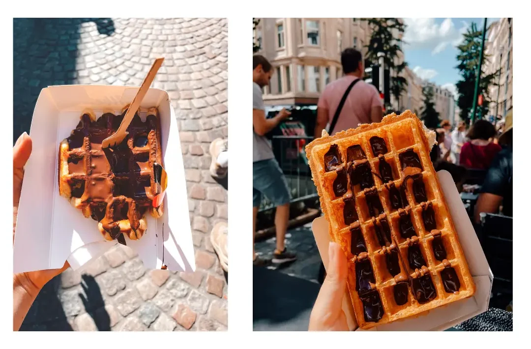 A Belgium waffle or Liège waffle (left) and Brussels waffle (right)