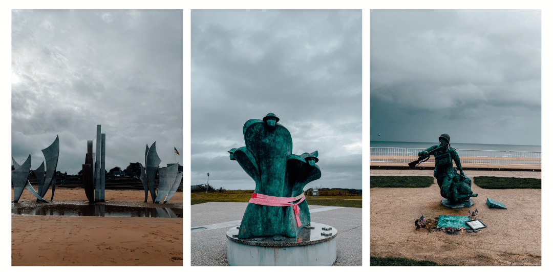 3 different world war 2 memorials found on the D Day landing beaches in Normandy
