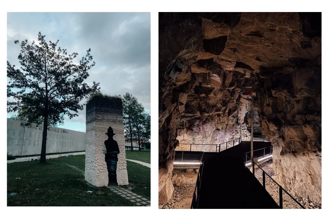 Both inside the tunnels in Arras and the outside monument 